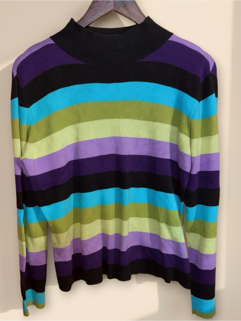 Vintage 90s CottagecoreTalbots Cotton Blend Striped Multicolor Mock Neck Sweater